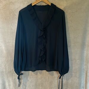 ZARA WOMEN’S RUFFLED V-NECK BLOUSE